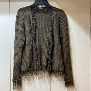 Suspicious lines Fringed cardigan sweater